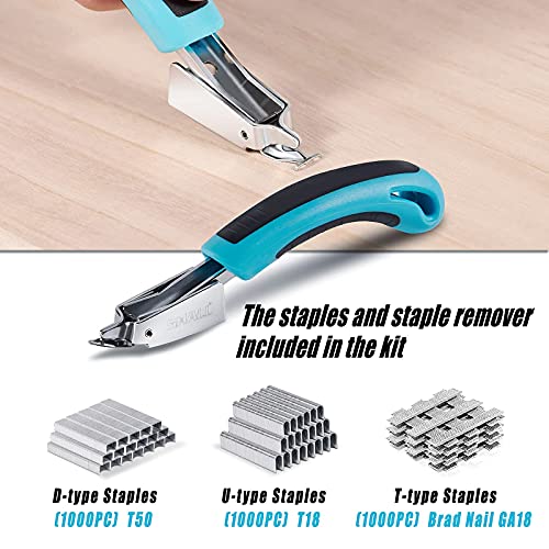 SHALL Staple Gun Heavy Duty, 3-in-1 Upholstery Staple Gun Kit with 3000 Staples, Staple Remover, Manual Brad Nailer with Specific Staples Outlet Position Indicator - color: Blue, size: 3-in-1