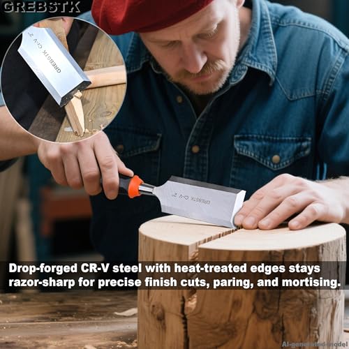 GREBSTK 2 Inch Wood Chisel, CR-V Steel Bevel-Edge Bench Tool