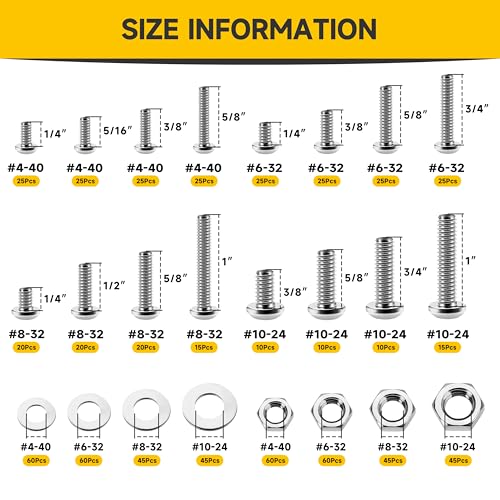 Mywish 740Pcs #4-40#6-32#8-32#10-24 Machine Screw Assortment Kit, Phillips Pan Head Assorted Screws Nuts and Bolts, Stainless Steel Screws Bolts Kit - style: 740Pcs SAE Pan Head