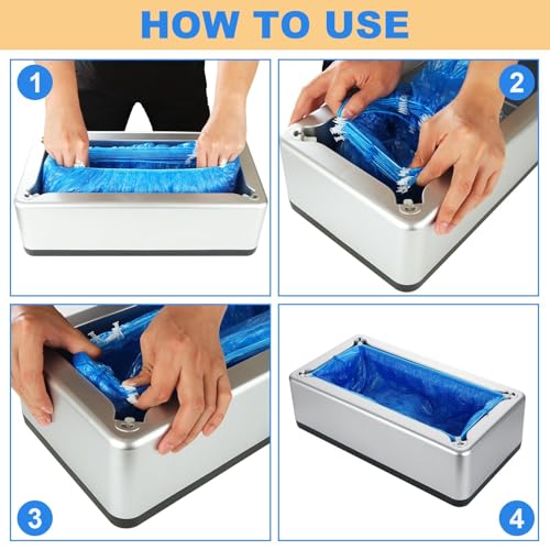 Automatic Shoe Cover Dispenser Machine with 200 Disposable Shoe Covers Included, Hands-Free Overshoe Dispenser in Silver ABS for Home Office Entryway Clinic