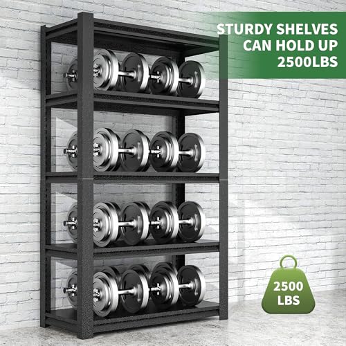 78" H Garage Shelves, Garage Shelving Heavy Duty, 3000Lbs 5 Tier Adjustable Garage Storage Shelves Suitable for Warehouse, Basement, Workshop,Require Assembly, 18" D*48" W *78" H(Black) - color: Black, size: 17.99"D*47.24"W*77.95"H
