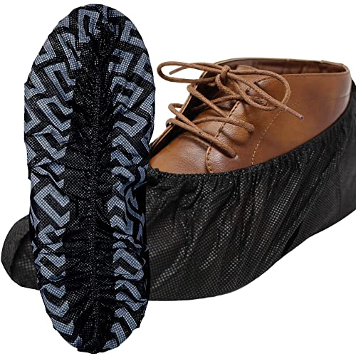 Shoe Covers - 100 Pack, X Large, Extra Thick With Non Skid Soles, Professional Sleek Black Disposable Boot and Shoe Booties, One Size Fits Most, Non Slip - Indoor/Outdoor