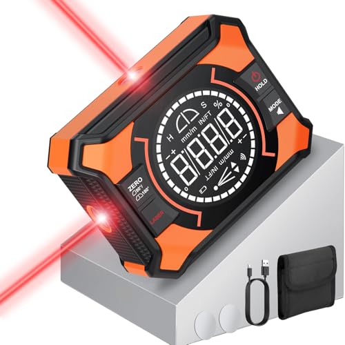 Rechargeable Digital Angle Finder with Laser and Magnetic Base, 4×90° & 2×180° Electronic Inclinometer Protractor Level Gauge for for Woodwork, Miter Saw, Hanging Frames - size: Vertical Laser