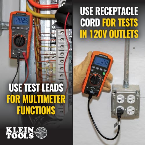 Klein Tools ET270 Auto-Ranging Digital Multi-Tester, AC/DC, Resistance, Continuity, GFCI Receptacle Tester with Test Leads and Receptacle Cord - size: GFCI Receptacle Tester
