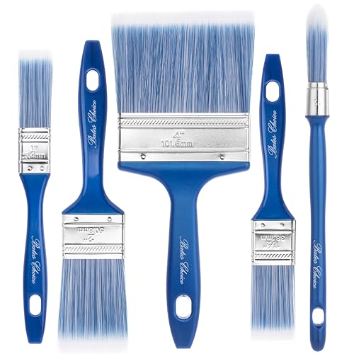 Bates- Paint Brushes for Walls, 5 Pack, Wall Paint Brushes(0.5"/1"/1.5"/2"/4"), Ergonomic Blue Handle