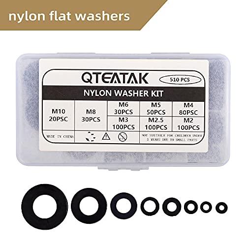 510 Pcs Black Nylon Flat Washer Assortment Kit