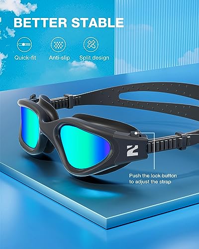 ZIONOR Swim Goggles, G1 SE Swimming Goggles Anti-Fog for Adult Men Women - color: A5-gold Lens Allblack Frame