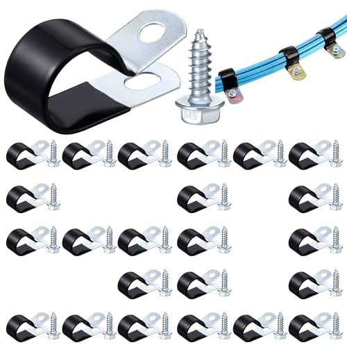 Tandefio 50 Pcs 1" Stainless Steel Cable Clamp with Screw Rubber Coated - size: 1"