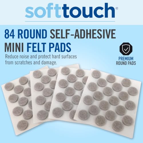 SoftTouch 3/8" Round Mini Self-Stick Furniture Slider Felt Pads for Hard Surfaces, Noise-Reducing Adhesive Furniture Moving Pads for Beds, Sofas, Dressers, 84-Count, Beige