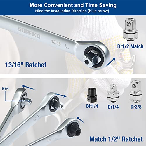 SORAKO Ratcheting Combination Wrench Cr-V Steel (12-Pcs) - style: Portable