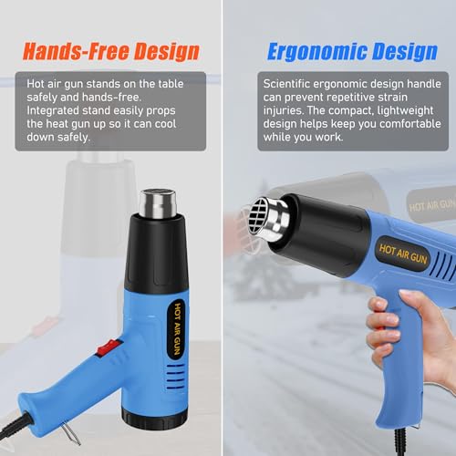 Heat Gun Kit 572 & 1112℉ Dual-Lvel & Rear Rotation Temperature Control 4 Nozzles Heat Gun' Overload Protection For Crafting, Shrink Tubing, Vinyl Wrap, Shrink Wrap,5Ft Power Cord