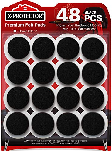 Felt Furniture Pads X-Protector - 48 PCS 1" - Premium Felt Pads (Black) - size: 48 PCS 1" Black, Round