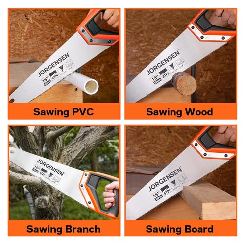 JORGENSEN 15 Inch Pro Hand Saw, 8 TPI Fine Cut Aluminum Handle | Non-slip ergonomic grip, ultrasonic welded structure, woodworking, trimming, drywall and plastic pipe cutting - style: 15 Inch