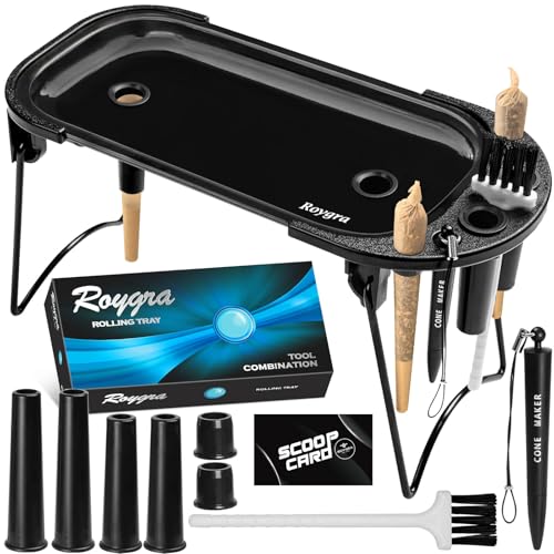roygra Foldable Rolling Tray Set, Complete Smoking Accessories, Cone Loader - color: Black