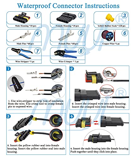 MUYI 10 Kits 6 Pin Way Electrical Connectors for 20-16 AWG Wire Cable 10A - style: 6pin connector(10 sets)