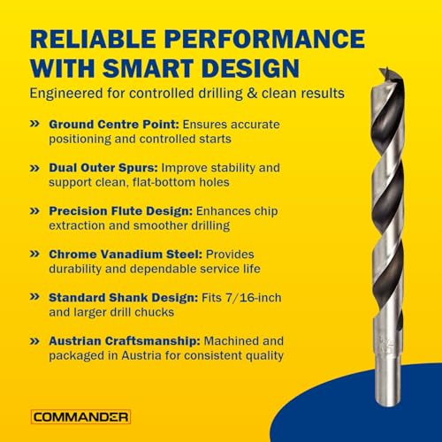Chrome-Vanadium Brad Point - Ground Wood Drill Bit Woodworking - 7/16 Inch | Chrome-Vanadium Brad Point Ground Wood Drill Bit, Wood Drill Bit, Precision Drilling for Woodworking, DIY & Professional Use - size: 7/16 in