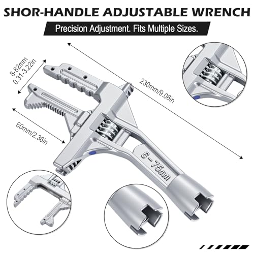 5 Pcs Multifunctional Basin Wrench Set Universal Faucet Nut Spanner Removal Plumbing Tools for Sink Faucet 6 75mm Adjustable Short Handle and Hex Wrench for Kitchen Washbasin Tube Bathroom