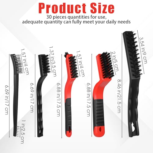 Kifmurase 30Pcs Wire Brushes for Cleaning Rust, Wire Cleaning Brush Set, Stainless Steel/Brass/Nylon Bristles, Metal Brush with Curved Handle Grip, Grip Paint Remover for Rust, Drill, Scrub