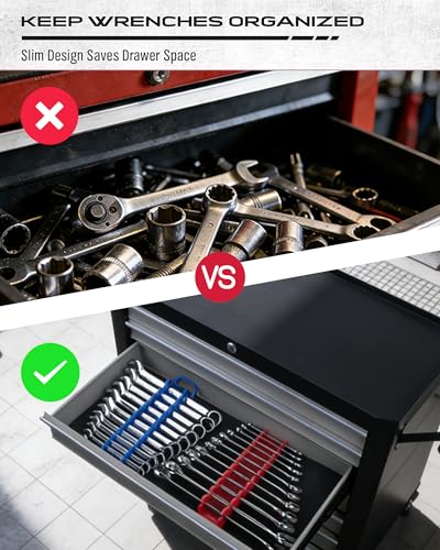 2-Pack Magnetic Wrench Organizer Set, 24-Slot Premium Wrench Rack Holder with Non-Slip Carry Handle for Tool Box Drawer Wall Storage, SAE (1/4'' to 15/16'') & Metric (6mm to 24mm) - style: 24-Slot Compact Handle / 2-Pack