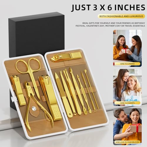 Manicure Set, Stainless Steel Nail Clipper Set with Travel Case - color: Gold