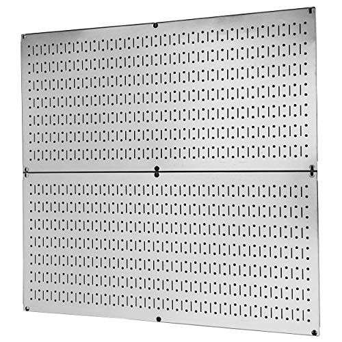 Wall Control Pegboard Rack Garage Storage Galvanized Steel Horizontal Peg Board Pack - Two 32-Inch x 16-Inch Shiny Metallic Metal WallBoard Tool Organization Panels - color: Metallic