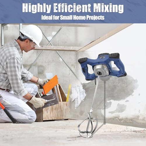 IMAYCC Handheld Cement Mixer, Portable Concrete Mixer,110V 6 Speed Mixing Drill, 2100W Drill Mixer for mud,Motar,Paint, Grout, Plaster,Thinset etc. - color: Blue