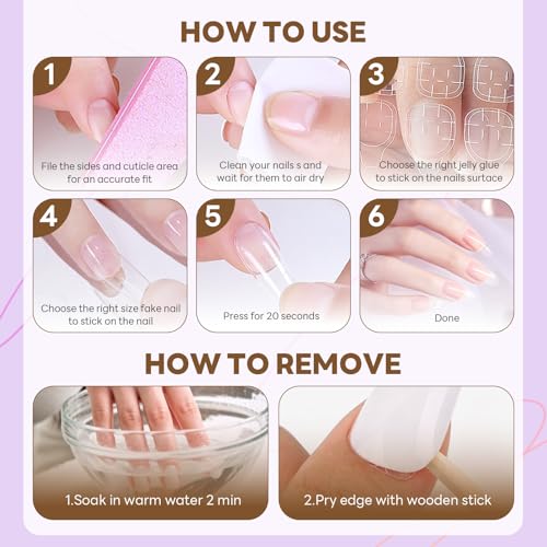3D Purple Press on Nails Almond - Medium French Tip Fake Nails with Embossed Flower&Butterfly Bead Designs, Glossy Finish Reusable False Nails for Women Manicure(3D Embossed design 24） - color: 3D Embossed design 24
