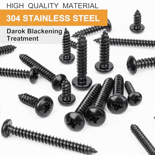 VIGRUE 410Pcs Stainless Steel Black Wood Screws Set #4#6#8#10 Phillips Pan Head Sheet Metal Screws Self Tapping Wood Screws Assortment Kit, Length 1/4" to 1-1/2" - style: 410PCS #4#6#8#10 Stainless Steel Black Pan Head