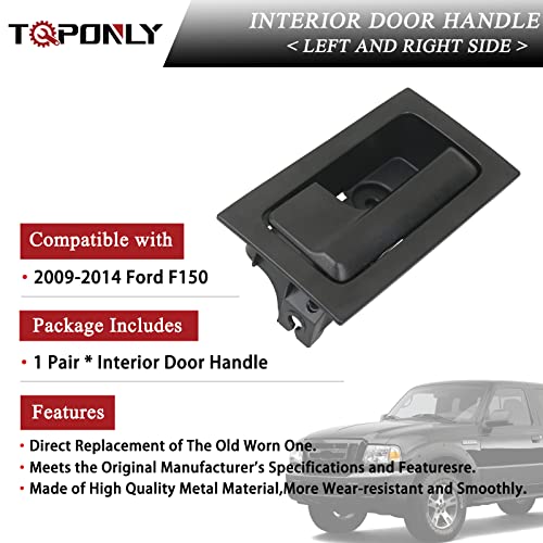 TQPONLY Interior Door Handle Front/Rear Left Driver& Right Passenger Side (Black) Compatible with 2009-2014 Ford F150 Replaces 9L3Z-1522601-AC 9L3Z-1522600-AC - color: Black Lever with Textured Black, style: 1 Pair