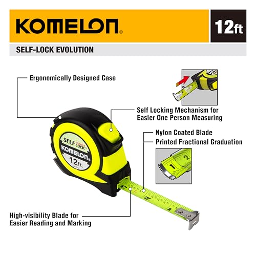 Komelon 12' Self Lock Hi-Vis Speedmark Tape Measure - size: 3.7 m