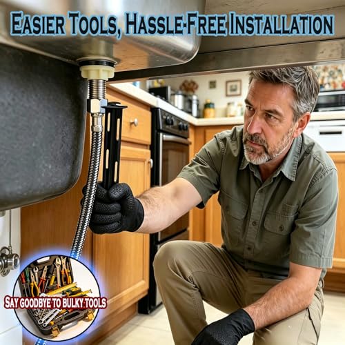Multifunctional Sink Wrench with Black Nitrile Gloves Set, Carbon Steel Basin Wrench, Sink Wrench Tool for Under Sink Tight Spaces, Faucet Installation & Plumbing Repair Tool Kit