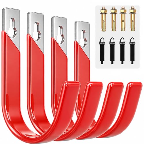 Garage Wall Hooks for Hanging Heavy Duty, 4 Pack Garage Organizer Storage Hooks Wall Mount for Garden Hoses, Brooms, Ladders, Garage Storage