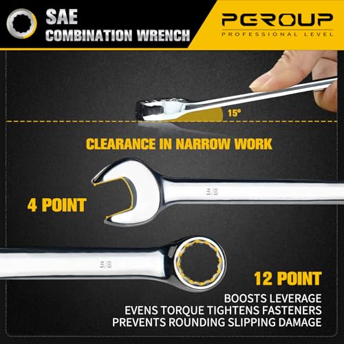 5/8" SAE Combination Wrench, CR-V Steel with Mirror Polish, 12-Point Design, 15-Degree Offset, Perfect for Auto Repair, Household, Car & Truck Emergency - size: 5/8"