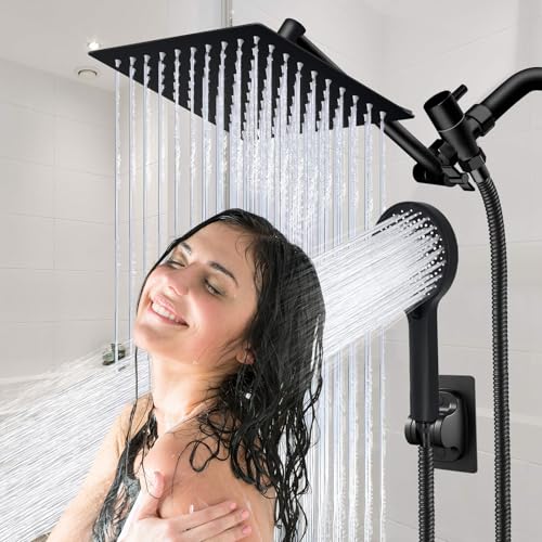 Shower Head, 8" High Pressure Rainfall Shower Head with Handheld Dual Spray - color: Black02, size: 8 Inch