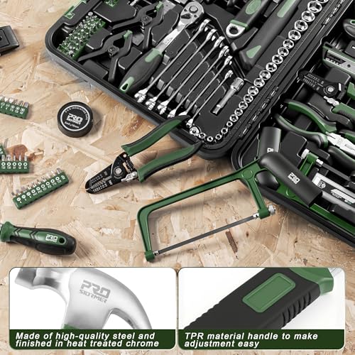 Prostormer 259-Piece Tool Kit, Household Essential Tool Set, Green - color: Green