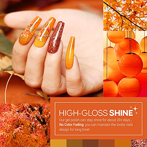 modelones 20 Colors Gel Nail Polish Kit, Fall Winter Gel Polish Set Soak Off Nail Polish Kit with Glitter, Glossy and Matte Top Base Coat DIY Manicure at Home - color: A Cozy Campfire