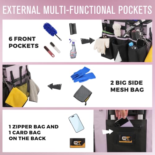 SCAVATA Rolling Cleaning Caddy Bag with Detachable Trolley, Large Cleaning Supplies Organizer with Wheels, Multi-Pocket Cleaning Cart with Adjustable Shoulder Strap for Housekeepers (Lilac) - color: Lilac