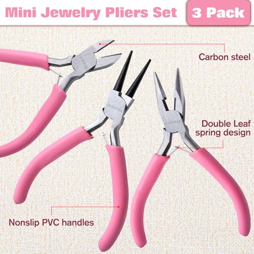 Mini Jewelry Pliers Set 3 Pcs Jewelry Making Tools Pliers Kit - style: Long Nose & Round Nose & Diagonal Pliers