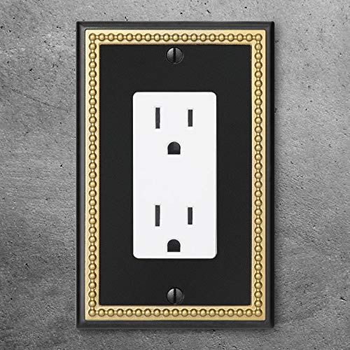 Pearled Frame Decorative Wall Plate Switch Plate Outlet Cover (Single Decorator 3PK, Black & Dark Golden) - style: Single Decorator 3PK