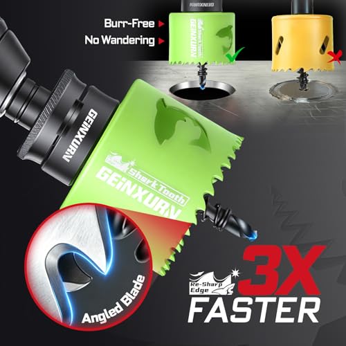 Geinxurn 2-1/4 Inch(57mm) Hole Saw, 2PCS HSS Bi-Metal Hole Saw Kit with Shark Tooth Hole Cutter for Wood,Drywall, PVC Boards and Thin Metal - color: 2 PCS 2-1/4"