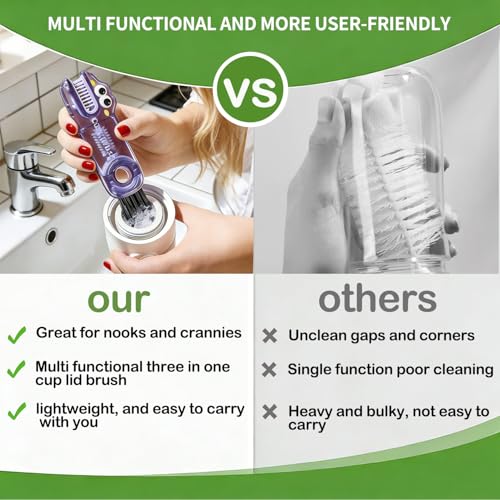 3 in 1 Cup Lid Gap Cleaning Brush Set, 3PCS Multifunctional Bottle Cleaning Brush, Cup Lid Gap Bottle Cleaner Home Kitchen Brush Tools Multicolor