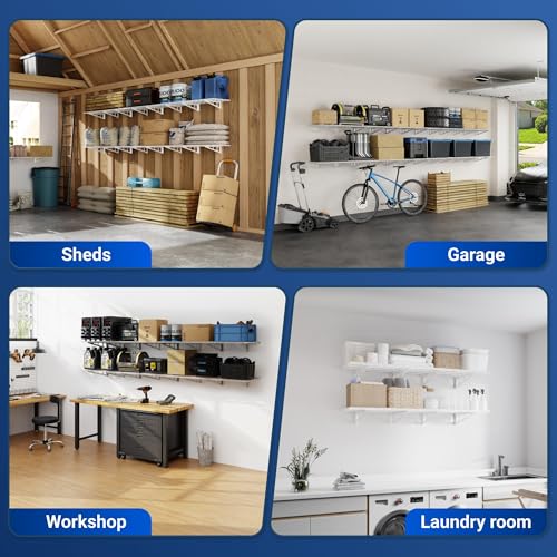 FLEXIMOUNTS 4-Pack 2x4ft Wall Shelf Garage Storage Rack Wall Mounted, White - color: White, size: 4 pack-2x4 ft