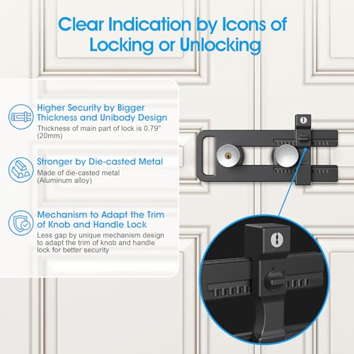AST French Door Lock for Double Doors, Adjustable, 3 Brass Keys, Key Alike - style: Matte Black with Keyed Alike