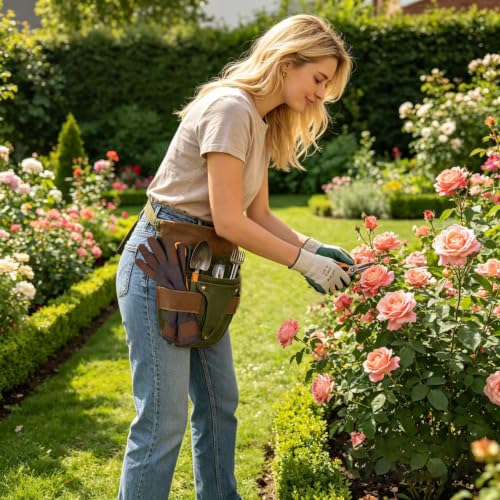 Gardening Tool Pouch for Waist, Hands-Free Canvas Tool Belt with 6 Pockets – Adjustable Waist Apron for Gardening Tools (Gardening Tools NOT Included)-Green - color: Army Green