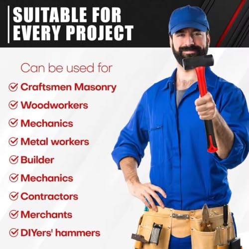 C&T 5-Piece Hammer Set, 16oz Ball Peen Hammer | 32oz Ball Peen Hammer | 32oz Rubber Mallet | 3lb Sledge Hammer | 3lb Cross Peen, Fiberglass Handle & Mallet Set - style: 5pc