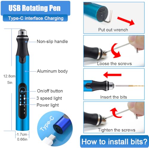 Resin Polishing Tools Kit,Electric Resin Drill Kit,Rotary Pen & Deburring Tool 3D Printing for Keychain Making,Jewelry Art,Resin Duberring, Drilling,Polishing,Engraving,DIY