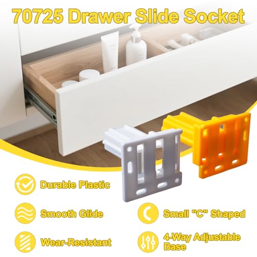 70725 Drawer Slide Socket Set - Small C Shape Slide Bracket Channel Replacement Cabinet Hardware with Mounting Screws for RV Camper Drawer Rails Accessories