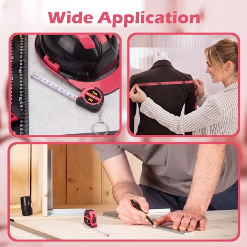 Kanayu 50 Pcs Pcs Mini Measuring Tape with Keychain, 3 ft, Rose Pink - color: Rose Pink, size: 3 ft