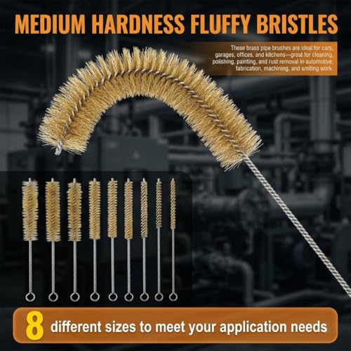 16Pcs Brass Stainless Steel Wire Brushes Tube Cleaning Bottle Brush Set