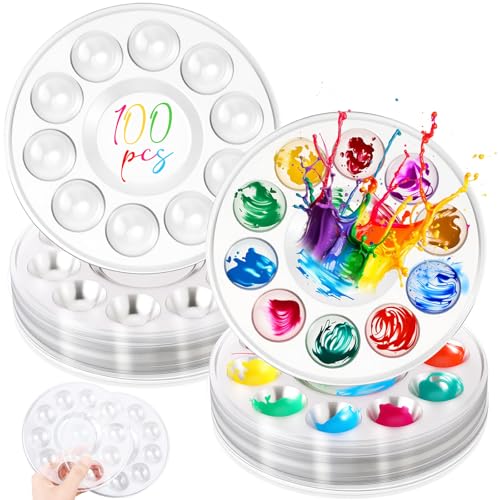 AmazingSpark 100 Pcs Paint Tray Palettes 5.5 in Disposable Round Paint Tray - color: Round, size: 5.51 in